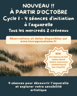 Atelier collectif - Cycle 1 - 4 séances de 1h30 Initiation à l'aquarelle - Adultes Débutant